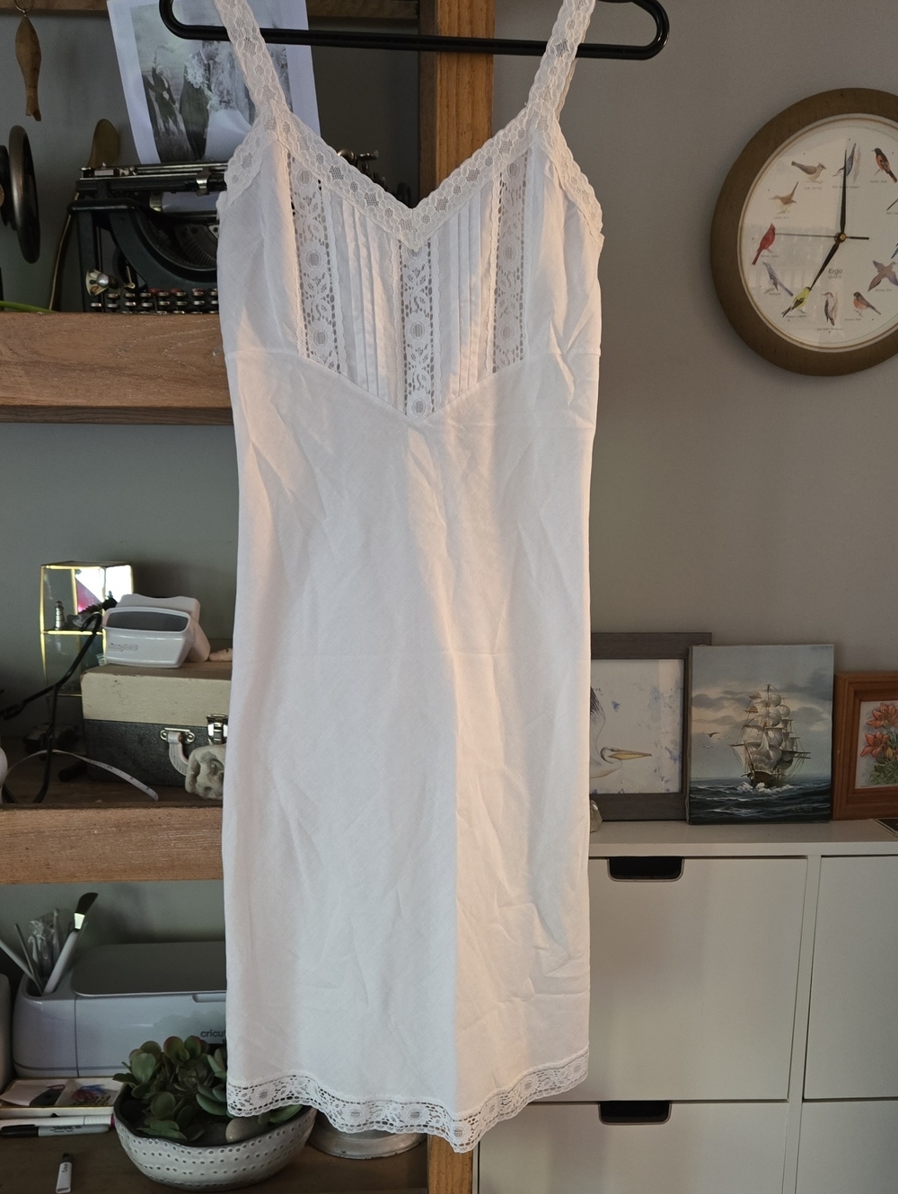 White Lace-Trim Slip Dress - Women's